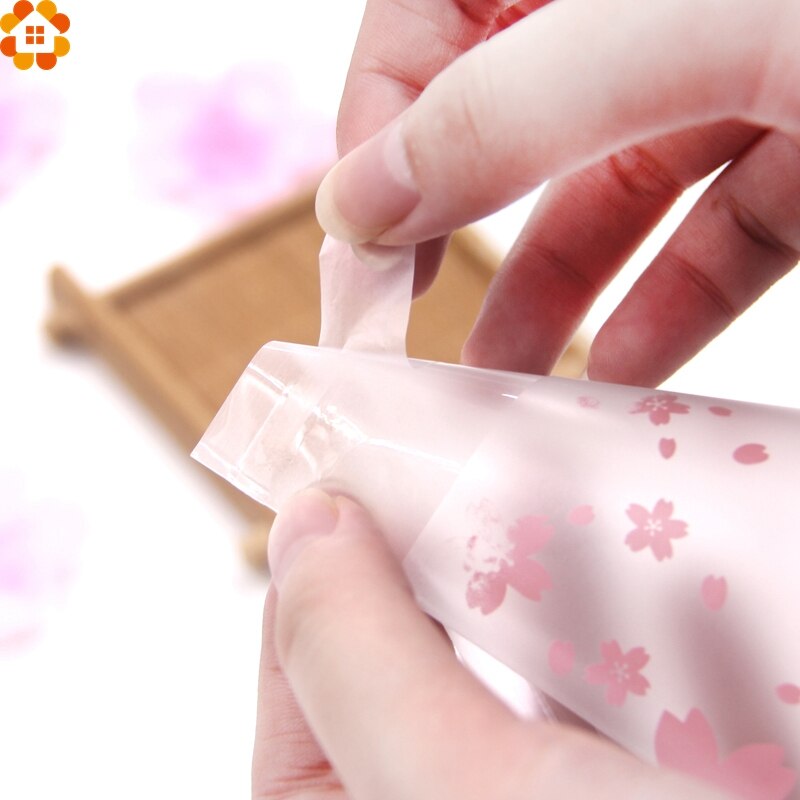 100 st/lot 3 storlekar härliga rosa körsbärsblommor kaka & godispåse självhäftande plastpåsar för kex snacks bakpaket