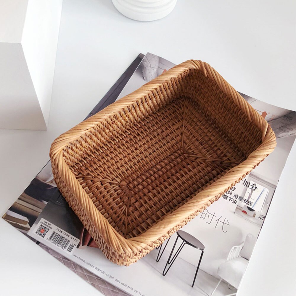 Canasta de mimbre tejida a mano para el hogar, caja de almacenamiento portátil para Picnic, suministro de cocina, bandeja de comida de frutas, caja de punto a mano para pan