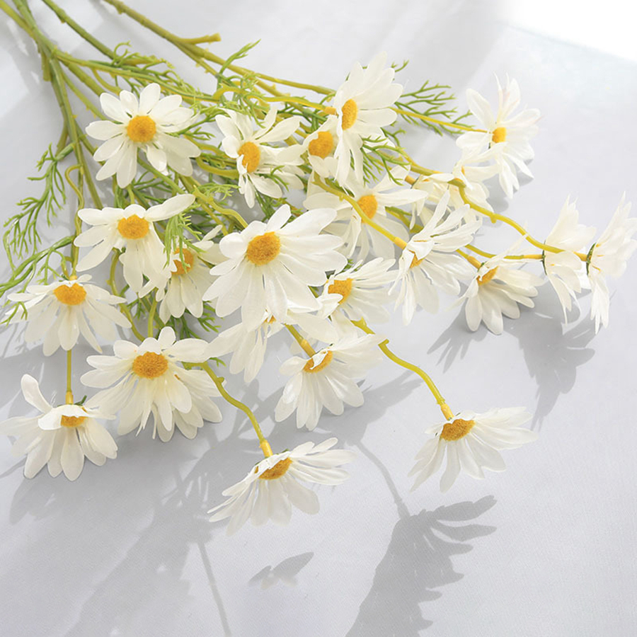 Flores artificiales, margaritas de seda, fiestas de novias baratas, bodas, bodas, mesa de jardín, decoración, , accesorios para plantas de escenario: Blanco