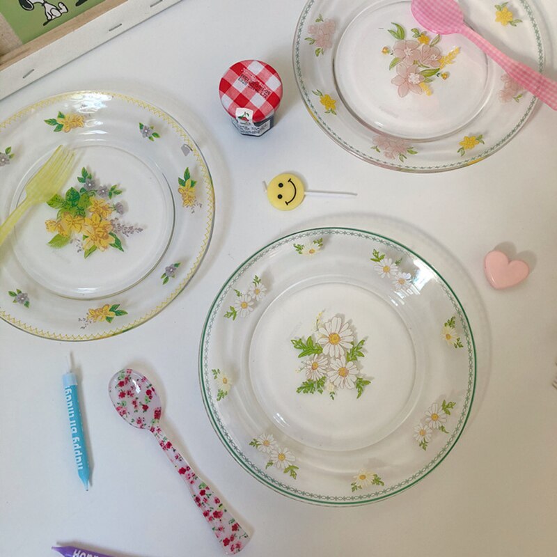 Cutelife nordisk tusindfryd gennemsigtig glasfad tallerken kage vintage salat dessert kaffe tallerken sød morgenmad fest bryllup tallerkener