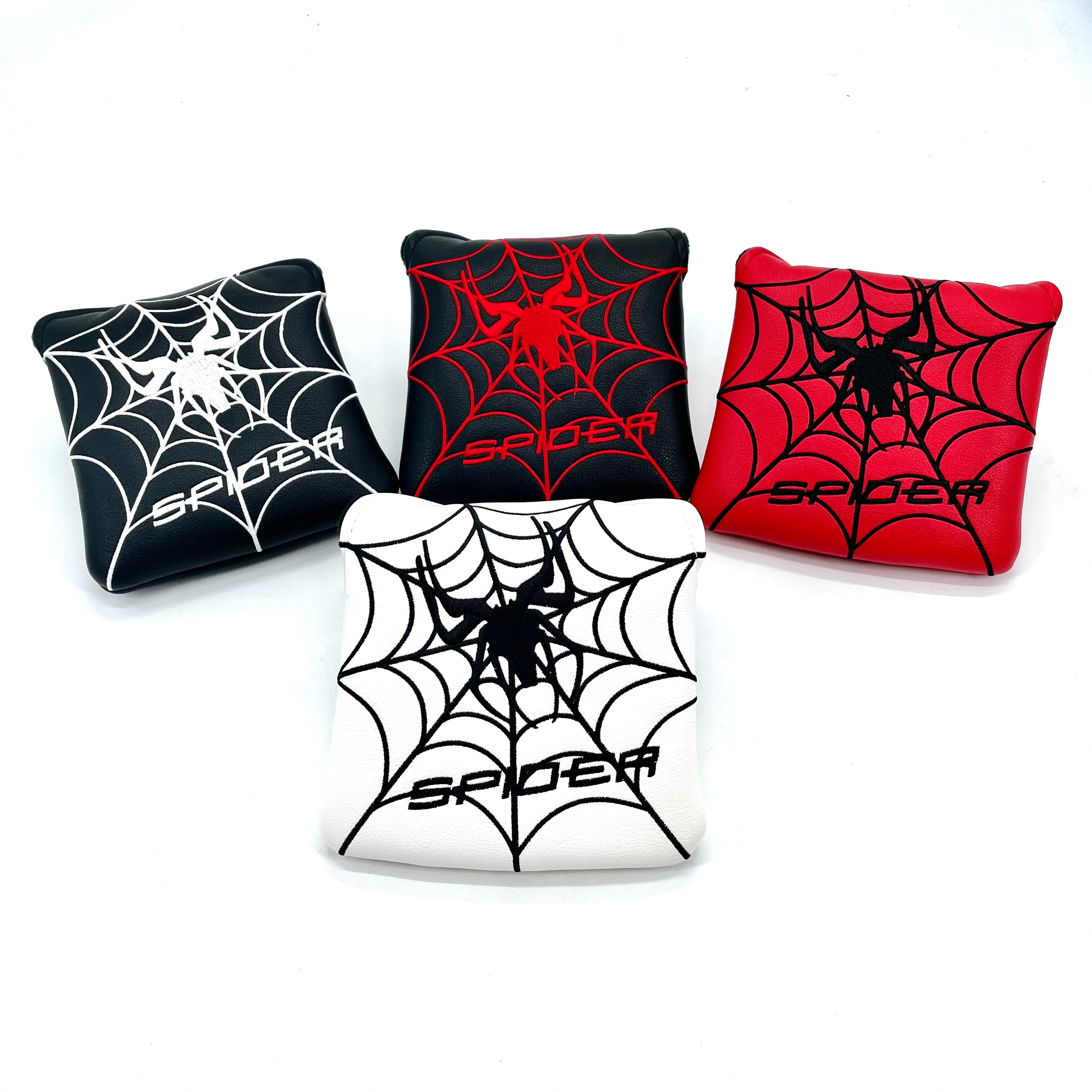 Mazo cuadrado de Golf con bordado de araña, Putter de cuchilla, conductor, madera de calle, híbrido, cubierta de cabeza de hierro, blanco, rojo y negro,
