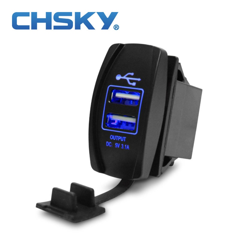 CHSKY Komen Motorfiets Auto Boot Dual USB Power Waterdicht Charger Carling Arb Tuimelschakelaar Blauw Led