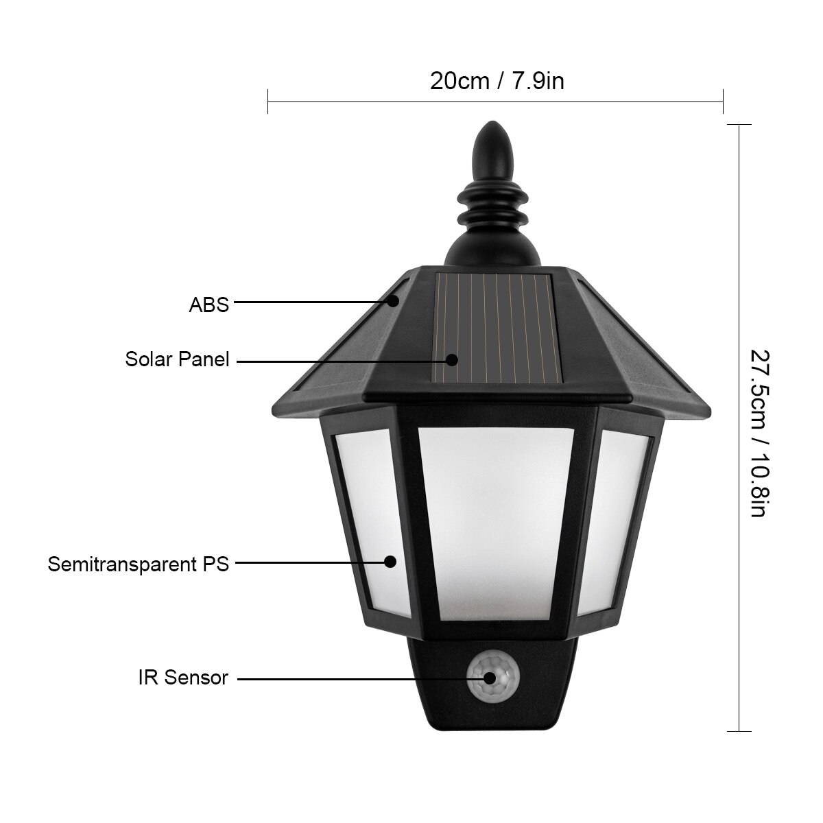 Solar hexagon led vegglampe led solar lys vanntett belysning utendørs lys veivegg lys hvit lys vintage stil