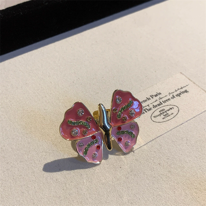 HangZhi Vintage esmalte Rhinestone insecto anillo colorido lindo mariposa escarabajo Punk Y2K joyería para mujeres