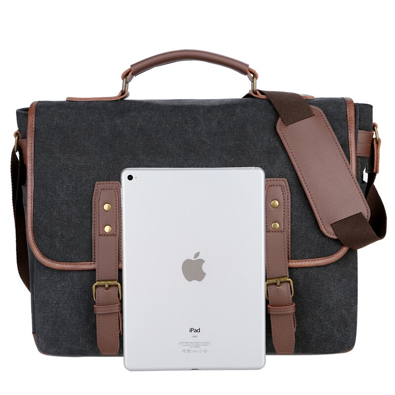 Vintage Mannen Aktetassen Canvas 14 Inch Laptop Tassen Draagbare Tas Voor Mannen Business Aktetas Schoudertas