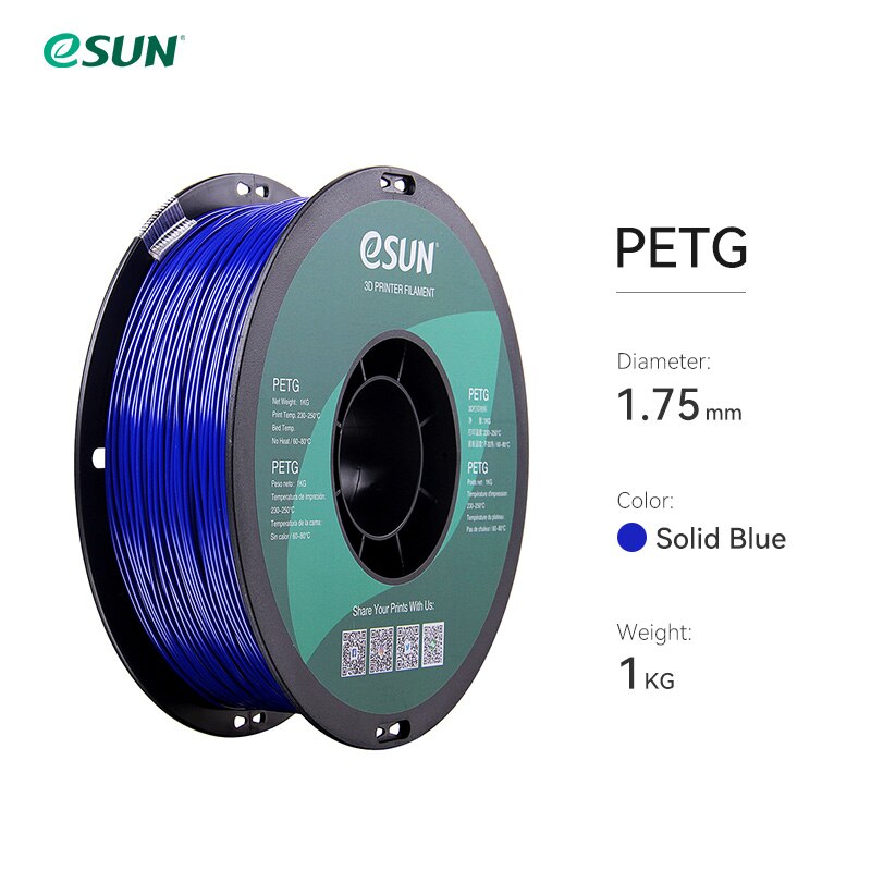eSUN 3D Printer Filament PETG 1.75mm 1kg/2.2lbs Plastic Filament Consumables PETG 3D Printing Material for 3D Printer: Solid Blue