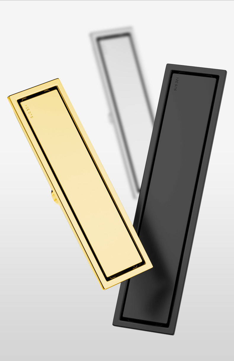 60cm Invisible Tile Floor Drain Stainless Steel Lavatory Bathroom Shower Long Linear Drainage Side Gold Black Floor Drains
