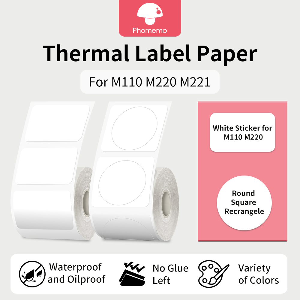 Phomemo Etikettendrucker-Papier, M110 Etikettenklebepapier, weiß, wasserfest, Thermoaufkleber für tragbare Drucker M110 M221 M200 M220