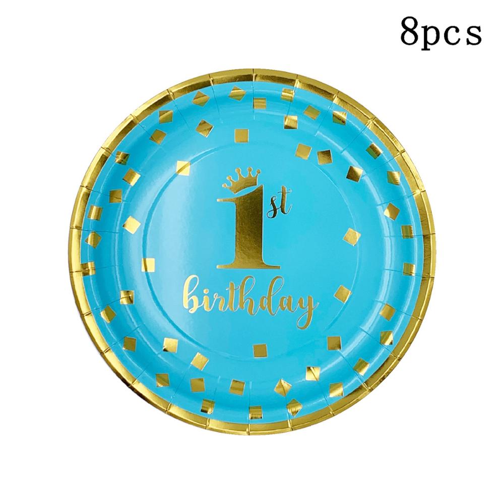 One Year Disposable Tableware 1st Birthday Plates Kids Happy Birthday Banner 1 One Year First Birthday Boy: DEEP BLUE
