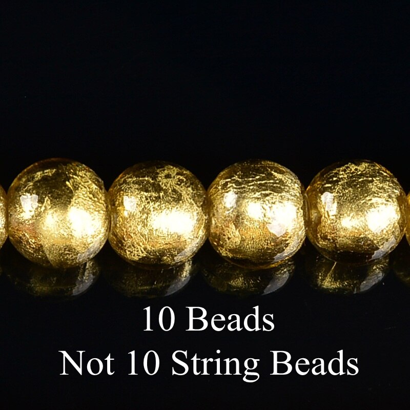 8 10 12mm Silver Foil Glass Lampwork Beads for DIY Jewelry Making Round Loose Spacer Beads Fit Handmade Bracelets & Necklace: Gold / 8mm