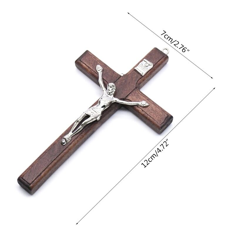 5Pcs Houten Christus Jezus Kruis Lijden Standbeeld Religieuze Gebed Kruisbeeld Opknoping Hanger Hand Holding Sieraden