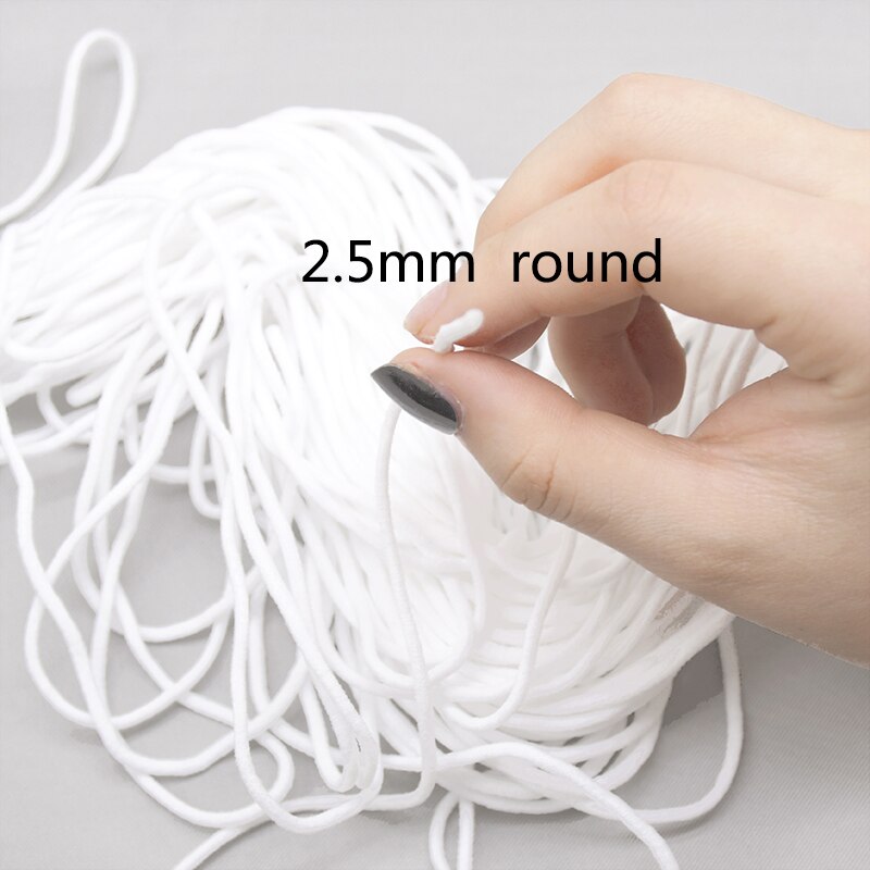 20m 2.5-4mm vita runda platt tunt elastiskt band rep gummiband snöre öronsnöre gör-det-själv sömnad hantverk öronhängande rep tillbehör: B01-2.5mm omgångar