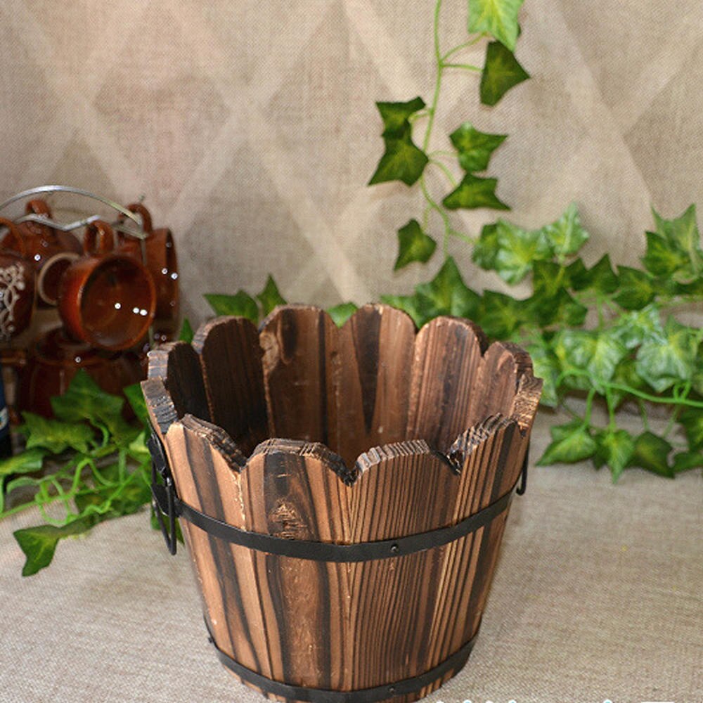 3 Stck Jahrgang Holz Blumentöpfe Balkon Pflanzen Eimer Fässer Pflanze Blume Badewanne Boxen Container-Heimat Garten Dekoration