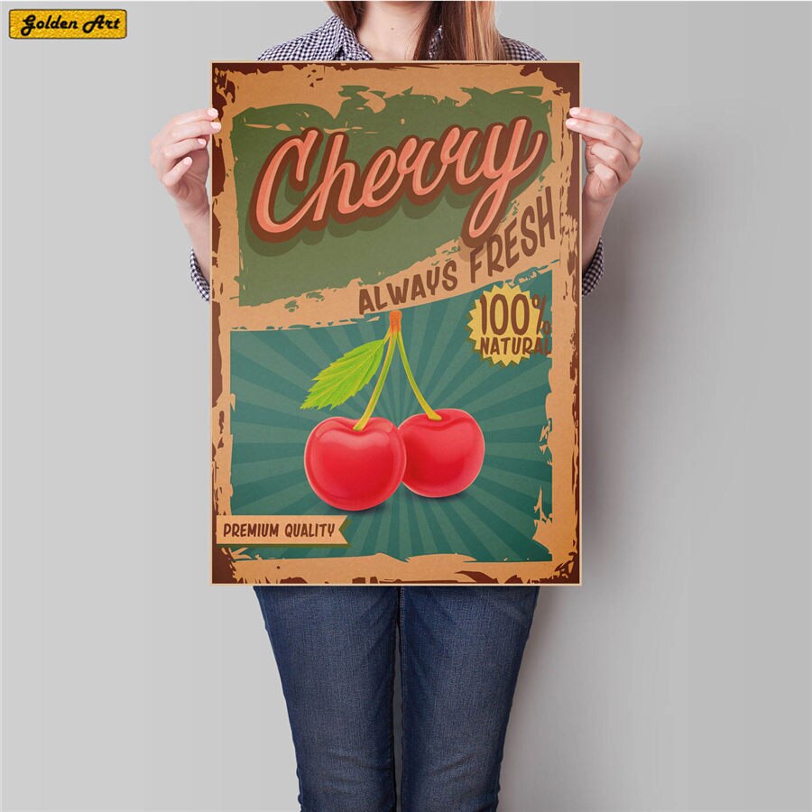 Hedelmä ruoka piirustus vintage voimapaperi juliste baari kahvila seinätarra taidemaalaus retrotaide maaliprintti kuva 45.5 x 31.5cm: Vaaleanpunainen