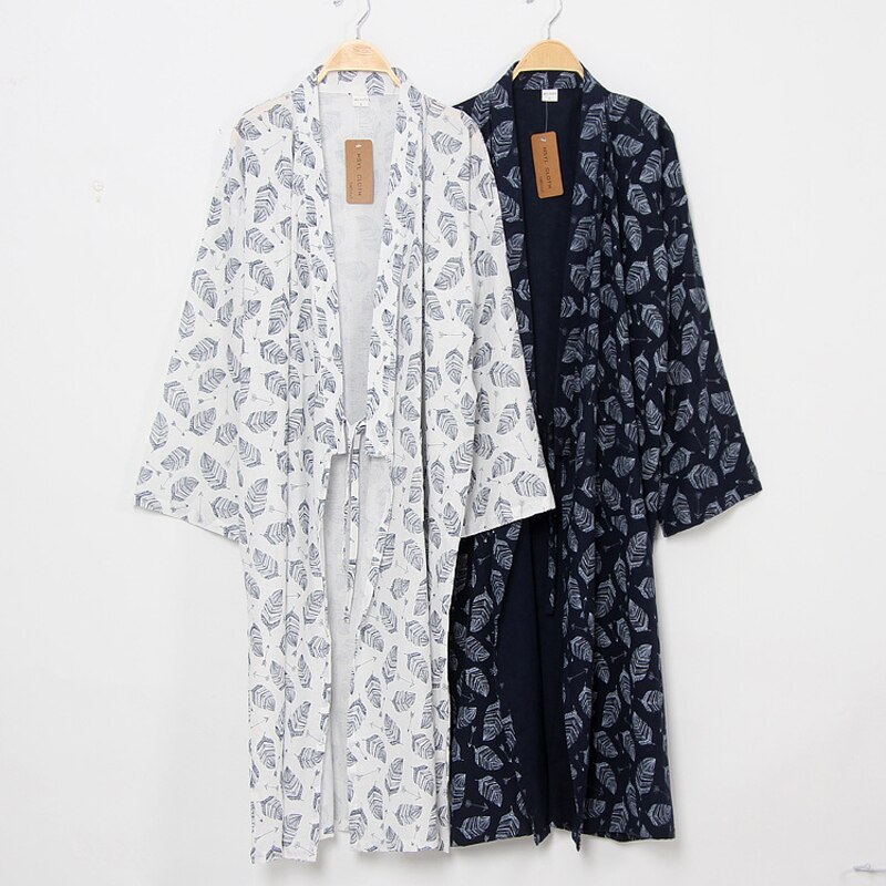 Summer Male Japanese Style bathrobe pajamas Men 100% cotton Sleepwear Loose Long Robe with Belt Sleeprobe home Leisure wear