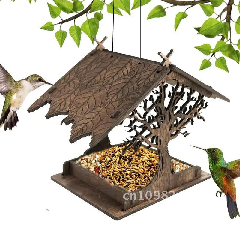 Wooden Hanging Bird Feeder Cottage Hanging Bird House Hanging For Attracts Outdoors Bird Extra-Large Feeder Jays Blue Birdfeeder
