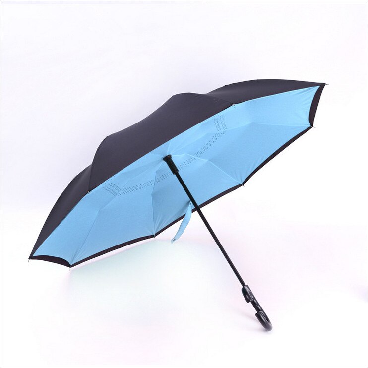 Halvautomatisk dobbeltlag inverteret vindtæt c-krog hænder regn bil omvendte paraplyer: 5