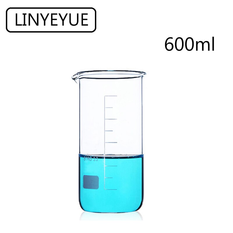 LINYEYUE 600mL Bekerglas Tall Vorm Borosilicaatglas hoge temperatuur weerstand Maatbeker Beker Laboratorium Apparatuur