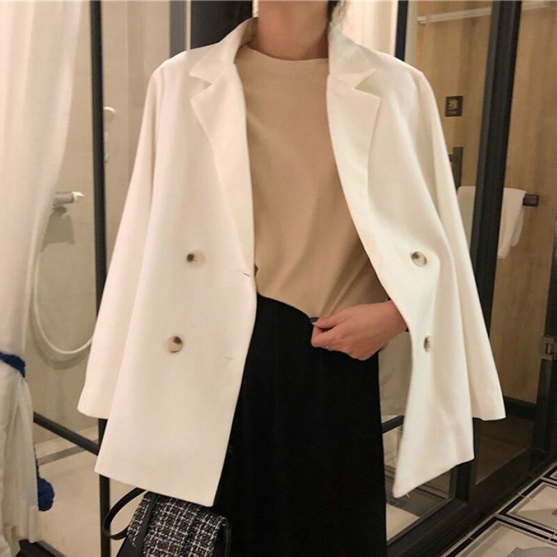 Blazers femmes Beige nouveauté automne Chic Style coréen rétro Double boutonnage décontracté solide Outwear ample classique populaire Simple