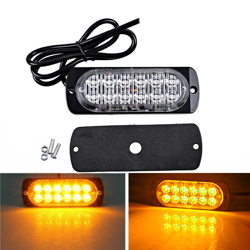 1set DC 12-24V 36W Yellow 12LED Car Parts Truck Warn Safety Urgent Always Bright Light Lamp 1*LED Light