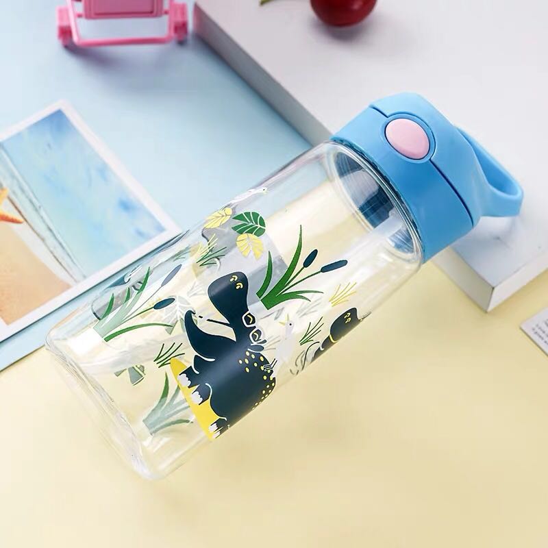Botella de agua sin BPA para niños, con pajita, de silicona, 500ml, , ecológica, para la escuela: Blue