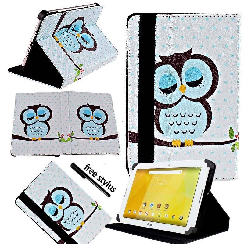 KK & LL Per Acer Iconia One 10 B3-10 B3-A20 A30 A40 A40FHD A50 A50FHD-Supporti Tablet Folio Copertura di Cuoio caso + Libera dello stilo: Sleeping Owl