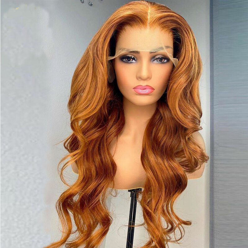 Body Wave Lange Oranje Gember Kleur Lace Front Synthetisch Haar Pruiken Met Baby Haar Natuurlijke Haarlijn Voor Zwarte Vrouwen Cosplay pruik