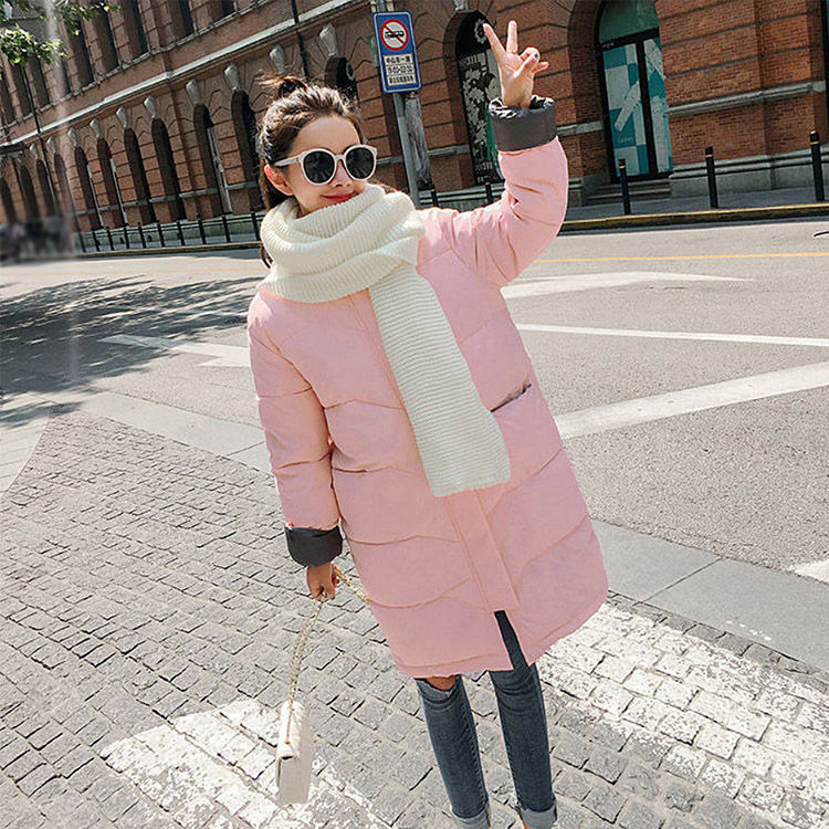 Junelove women& #39 ;s oversize over knæ lang varm frakke vintage vinter bomuldspolstret jakke parkas afslappet koreansk kvindelig tykt outwear: 5- lyserøde