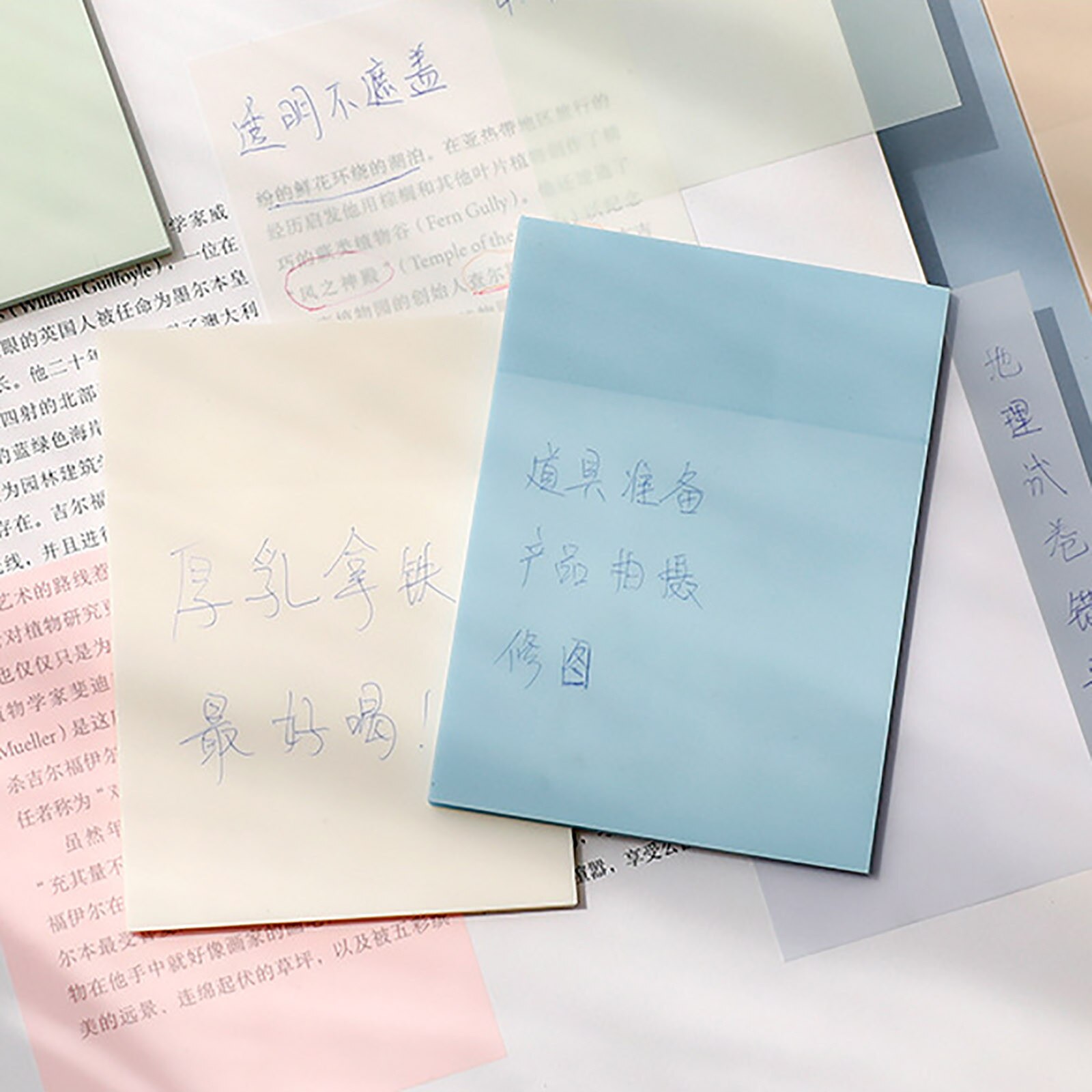 50pcs Transparent Sticky Note Pads Colorful Waterproof Self-Adhesive Sheets Notepad School Office Supplies Stationery 70x95mm