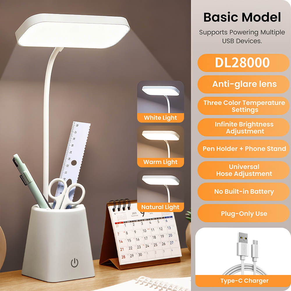 3 kleuren dimbare LED-bureaulamp met penhouder / telefoonstandaard 5V USB Touch 22 LED's Flex buislicht voor slaapkamer ﻿ Studeerkamer Kantoor