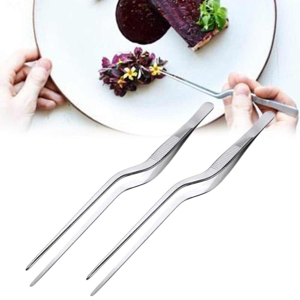 Pinzas profesionales para Chef, pinzas para servir en presentación, acero inoxidable, Offset, utensilios de cocina, 6 opciones