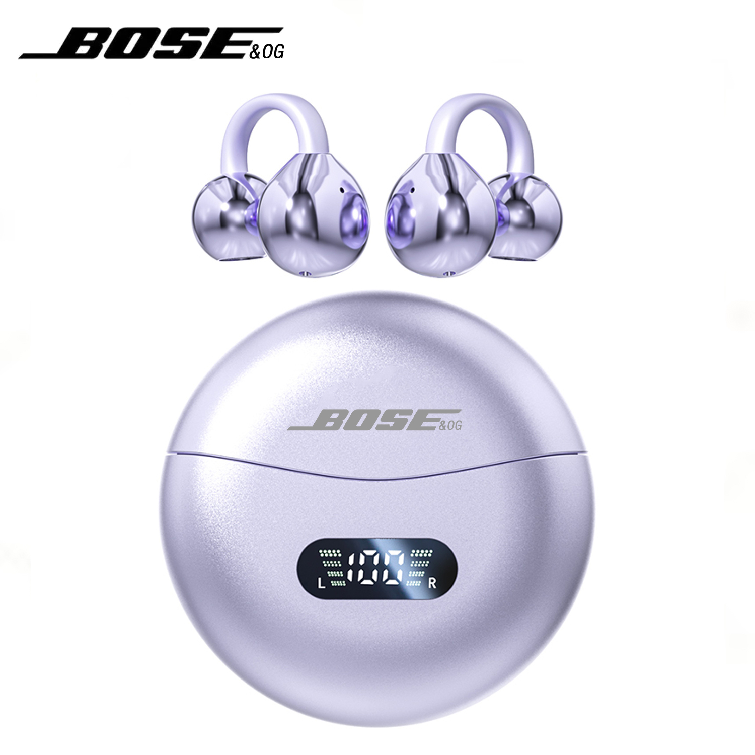 BOSE&OG M79 Bluetooth Earphones Clip-On Earbuds LED Bluetooth 360° Clip-On Sport Wireless Earphones Long Battery Life Non-In-Ear: silver