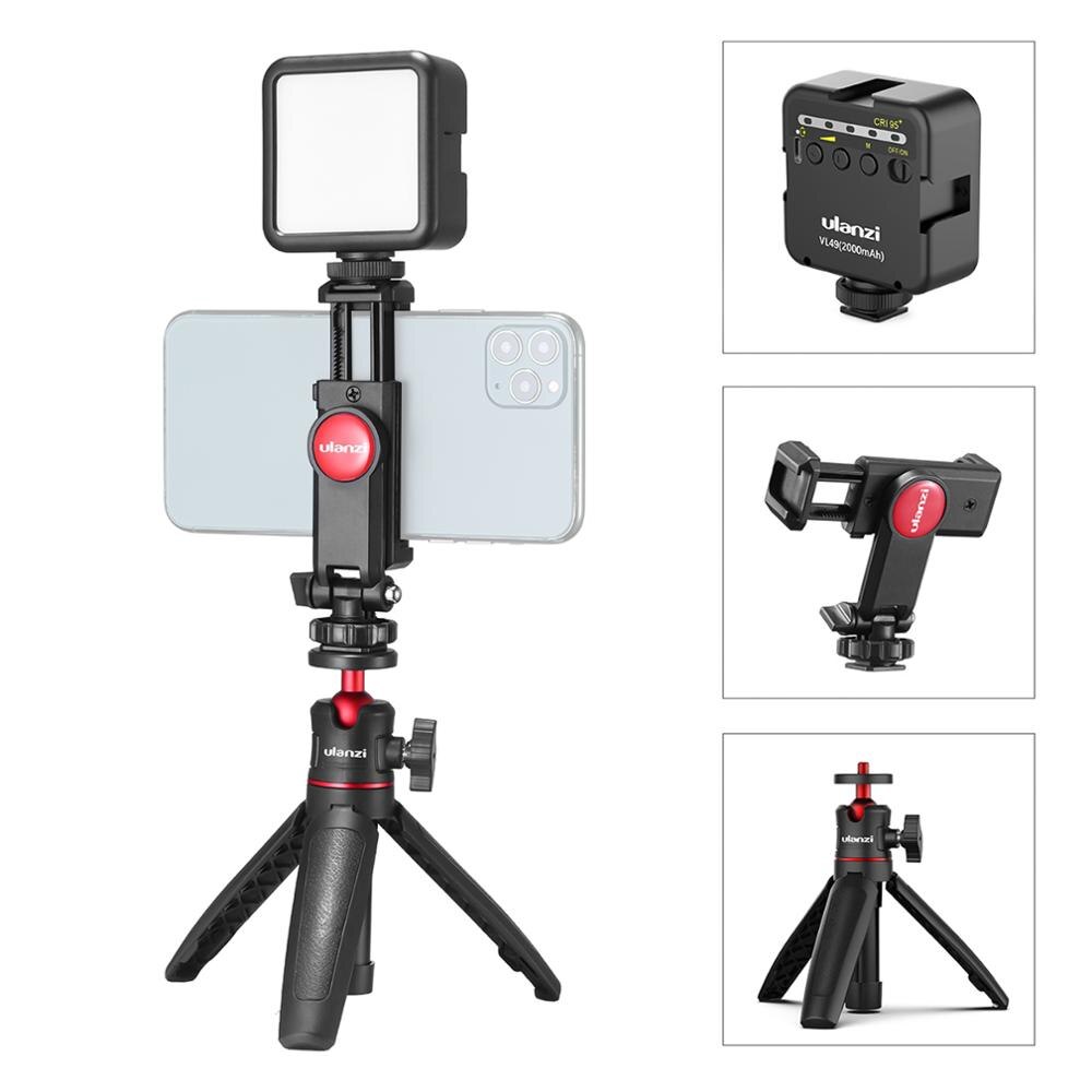 Ulanzi telefon video vlog kit med selfie stick stativ led fyld lys telefon klemmeholder universal 1/4 koldsko montering: Combo 8