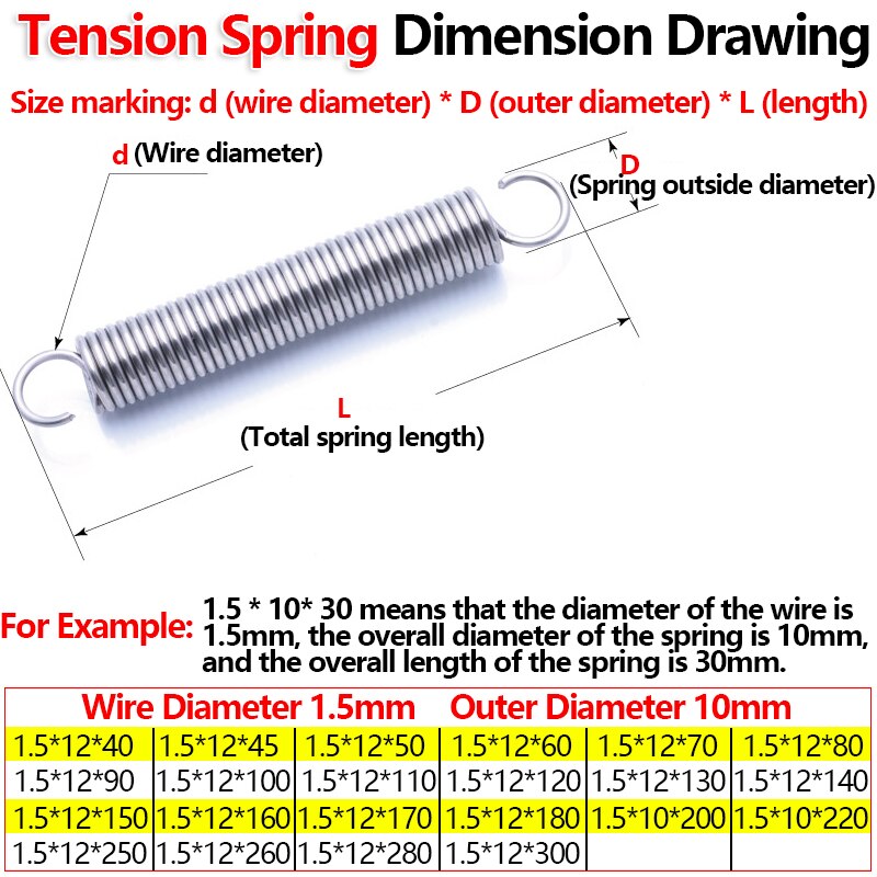 Vlekken Trekveer Draad Diameter 1.5 Mm Buitendiameter 10 Mm Coil Trekveer Pullback Voorjaar Lente