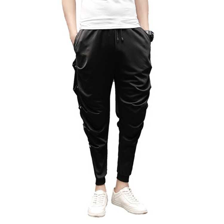 Idopy Mens Koreaanse Punk Mode Gothic Stijl Harembroek Kalf-Lengte Bezaaid Losse Fit Druppel Kruis Broek Voor Man: L / Black 2