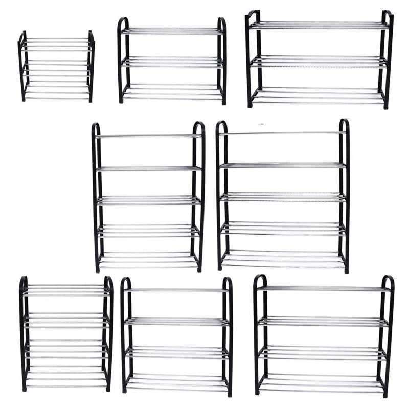 Organizador De Zapatos De 4 Niveles - Estructura Plástico Y Aluminio, Montaje Fácil, Ahorra Espacio, Color Negro Y Plata