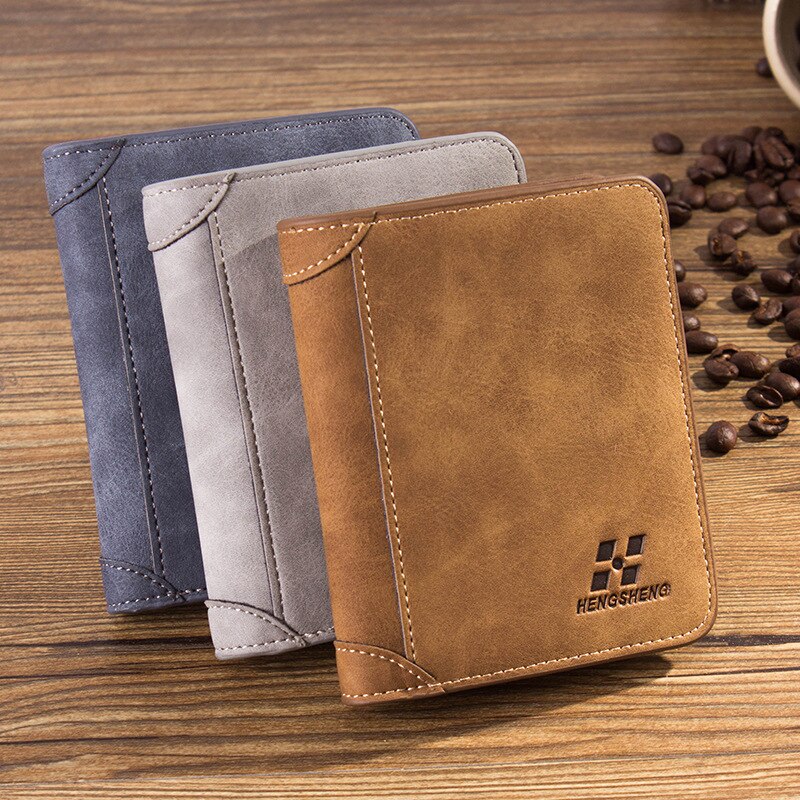 Catei Karrui Men's Wallet Short Frosted Leather Wallet Retro Three Fold Vertical Wallet Youth Korean Multi-Card Wallet