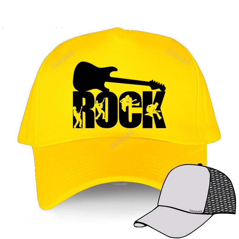 European unisex ROCK letter baseball cap printing Guitar lover Dad hat men and women cap outdoor sun hat Snapback hats: yellow mesh