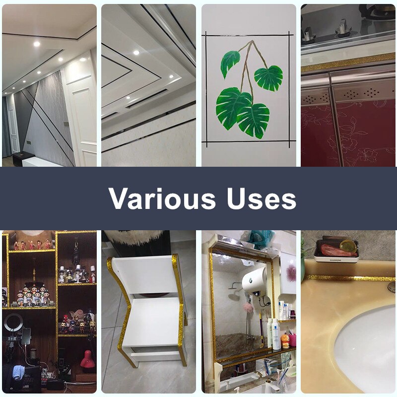 Tiras autoadhesivas para bordes de cocina, cinta impermeable para huecos de fregadero, pegatinas de inodoro, línea de borde dorado, tira de decoración de pared de yeso, 6 M