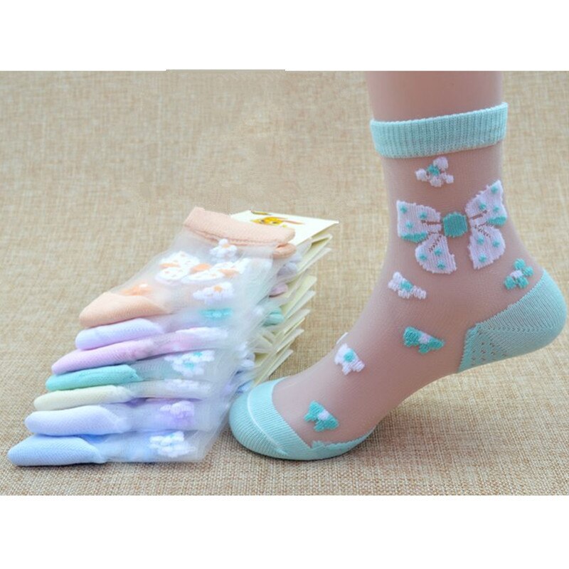 1/4 paare/los Sommer Mädchen Schöne Schmetterling Kristall Silk Socken Kinder Kinder Baby Mädchen Mesh Floral Elastische Spitze Blumen socken: 1 pair random color / 3-5T