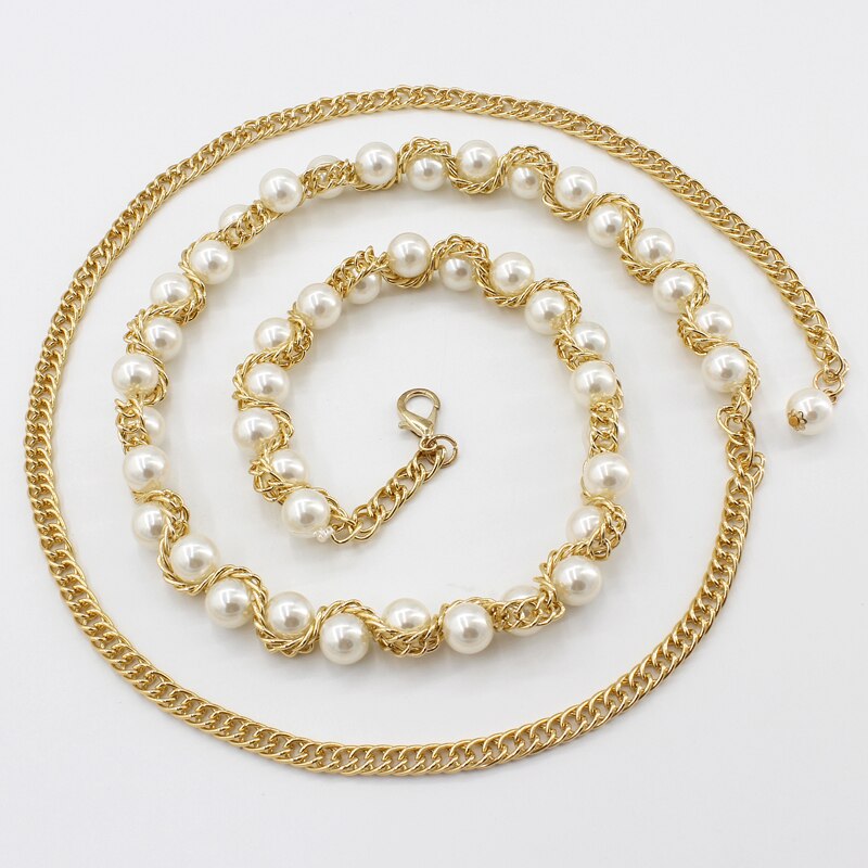 2022 hanfu belt women simulated pearl belts alloy chain belts waistband women dresses clothing female accessories: color3