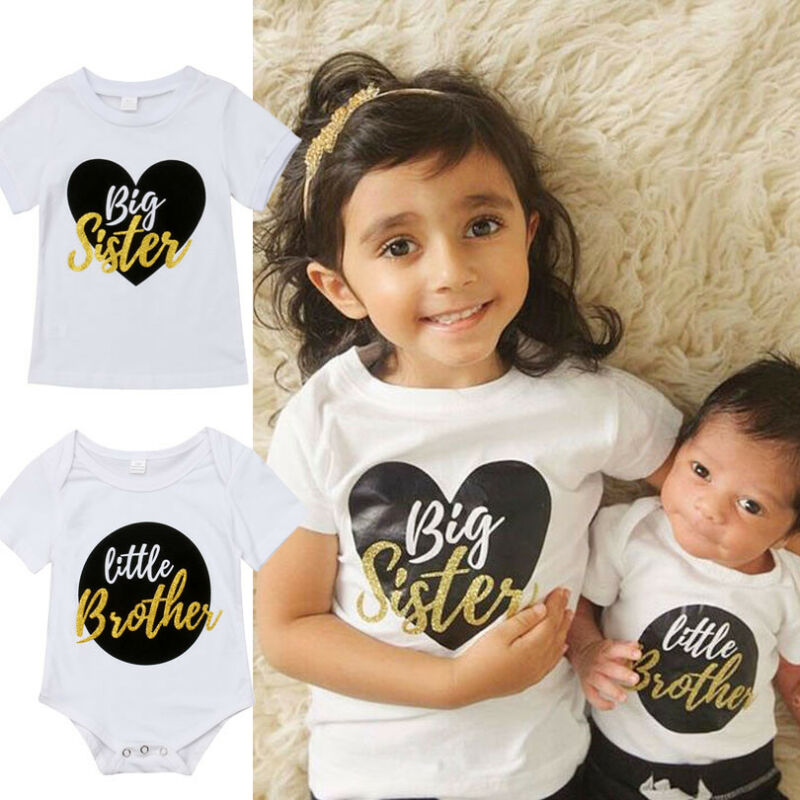 Tweeling Kleding Little Brother Kids Baby Boy Romper Bodysuit Grote Zus T-shirt Tops Een Stuk Kids Outfits Voor Kinderen Zomer