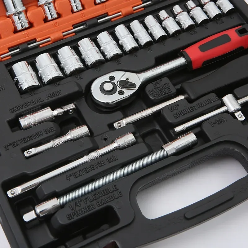 Kit de herramientas de reparación de automóviles 46/53 unid/set juego de enchufes de 1/4 pulgadas herramienta de reparación de automóviles llave dinamométrica de trinquete Combo juego de herramientas de reparación de automóviles