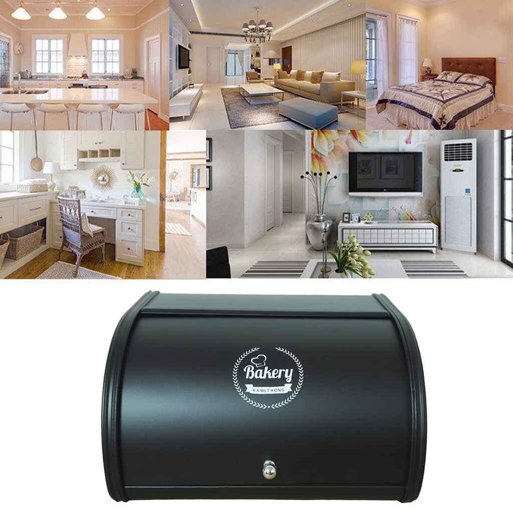Black Metal Bread Box Bread Bin Container Roll Top for Bakery Restaurant