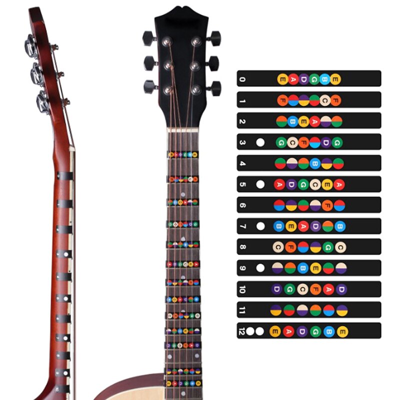 Guitar mærkat musikalsk skala mærkat gribebræt kodede node strimler til træning læring begynder guitar tilbehør