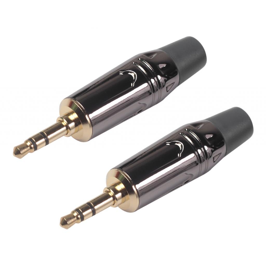 2Pieces 3.5mm Stereo Jack Male Plug Gold-plated Headset Audio Adapter Black