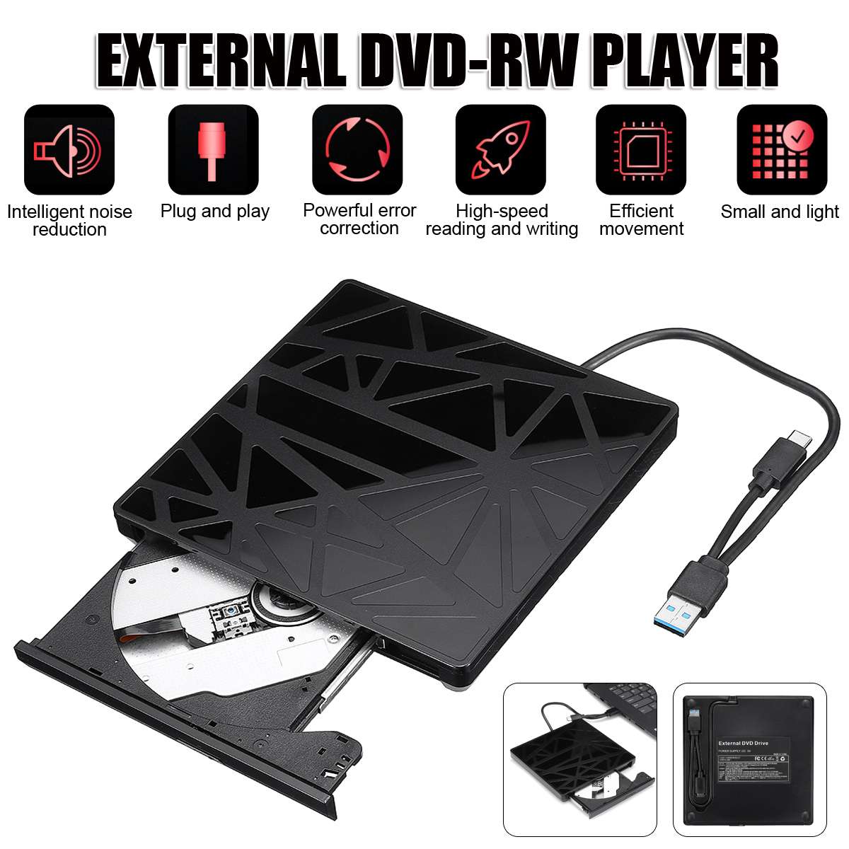 Usb 3.0 Externe Dvd Brander Schrijver Recorder Dvd Rw Optische Drive Cd/Dvd Rom Speler Macs Os Windows xp/7/8/10 Abs Plastic