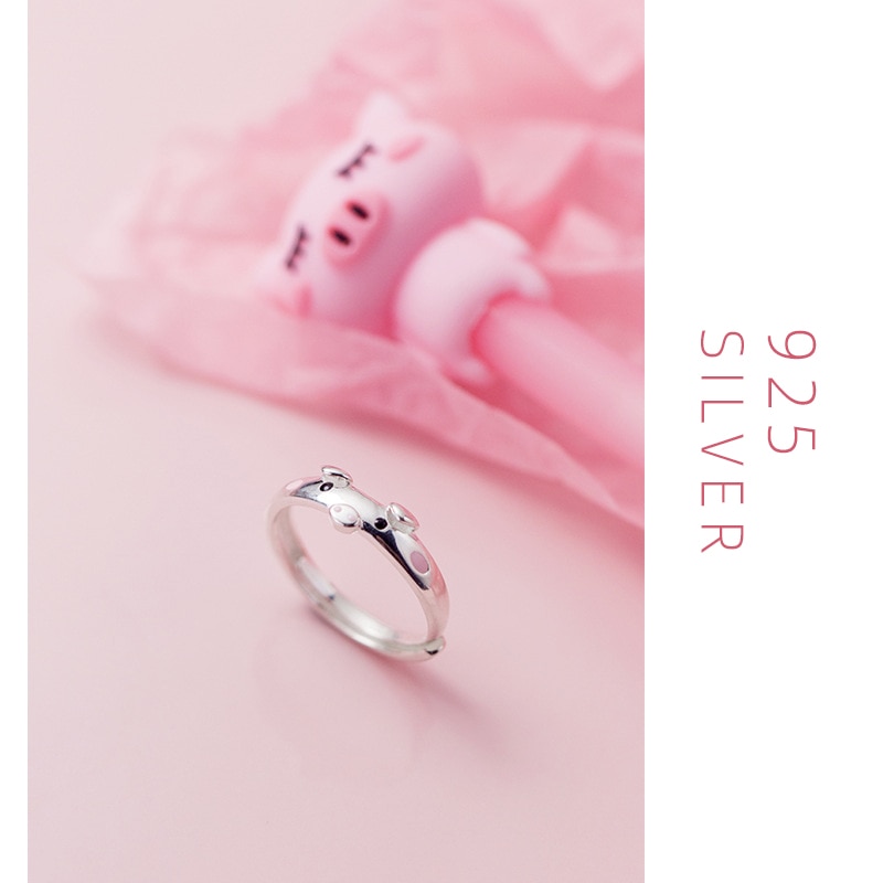 Modian Animal Free size Ring for Women Colorful Enamel Cute Little Pig Sterling Silver 925 Ring Fine Jewelry