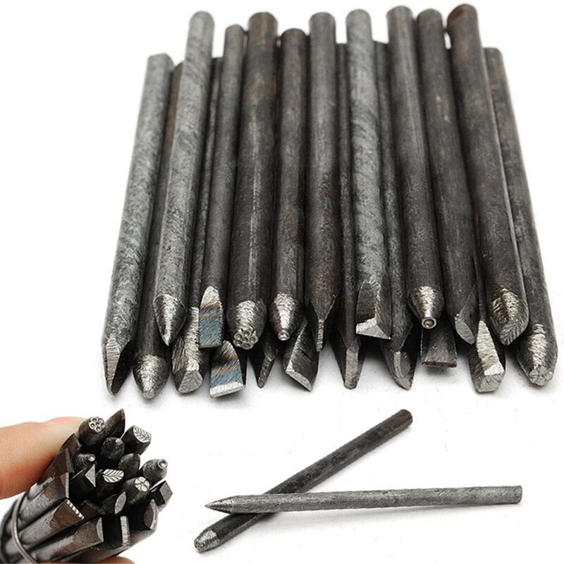 Leather Marking Carving Flower Chisel Tools DIY Stamp Punch Work Punches Jewelry Flower Steel Metal Stamp Mold: 20pcs