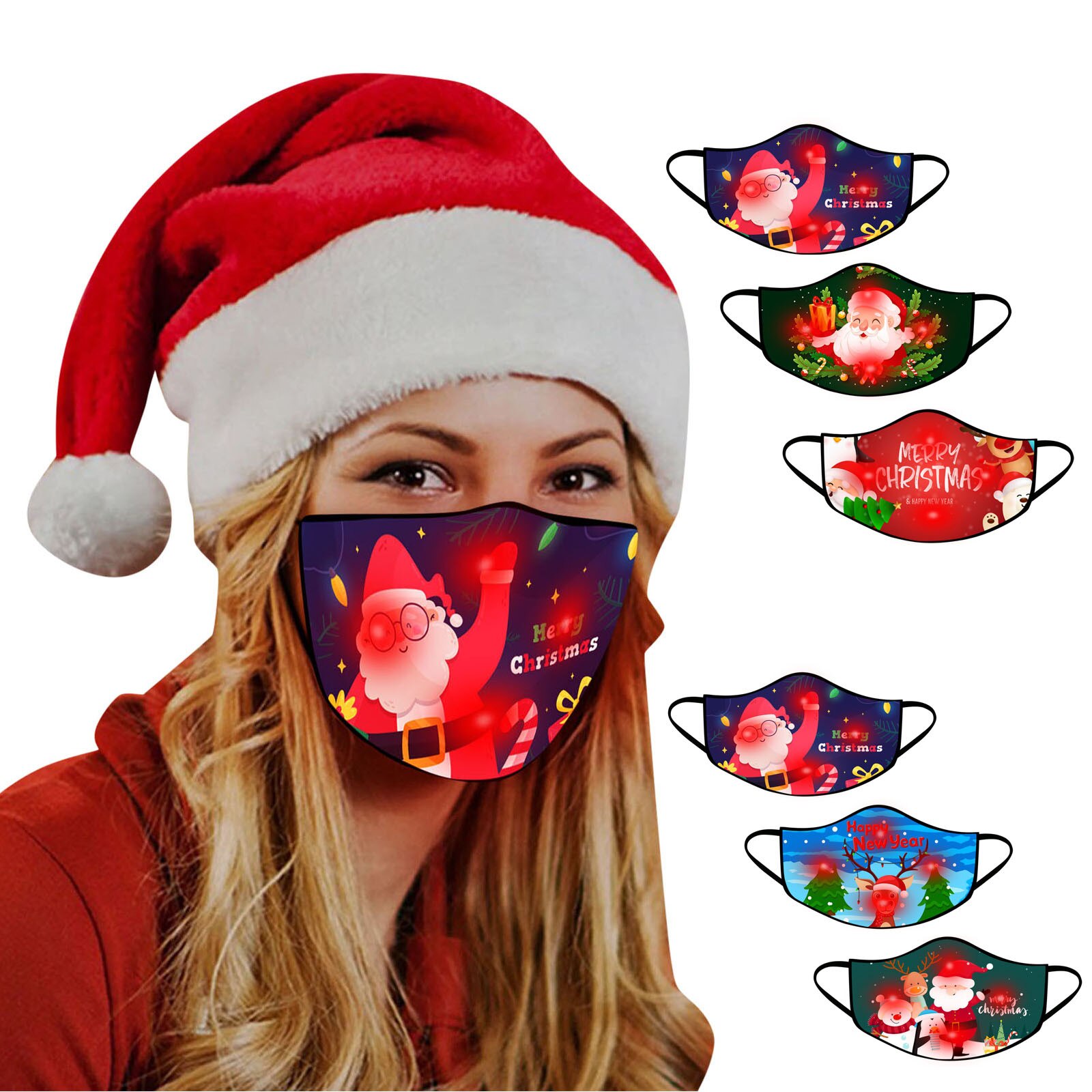 Herbruikbare Christmas Party Maskers Led Christmas Light Up Masker Kerstverlichting Gloeiende Masker Voor Mannen En Vrouwen Mascarillas